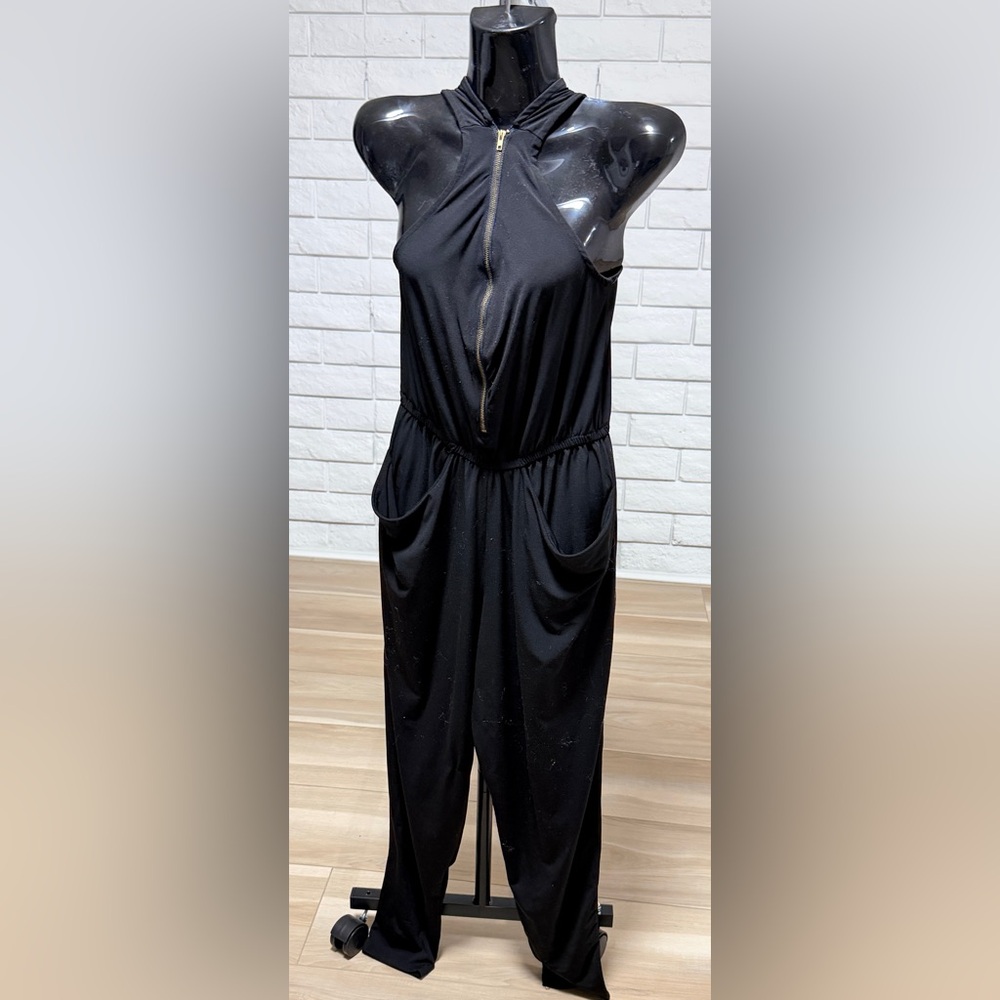 Ambiance Black Sleeveless Maxi Jumpsuit with Front Zip